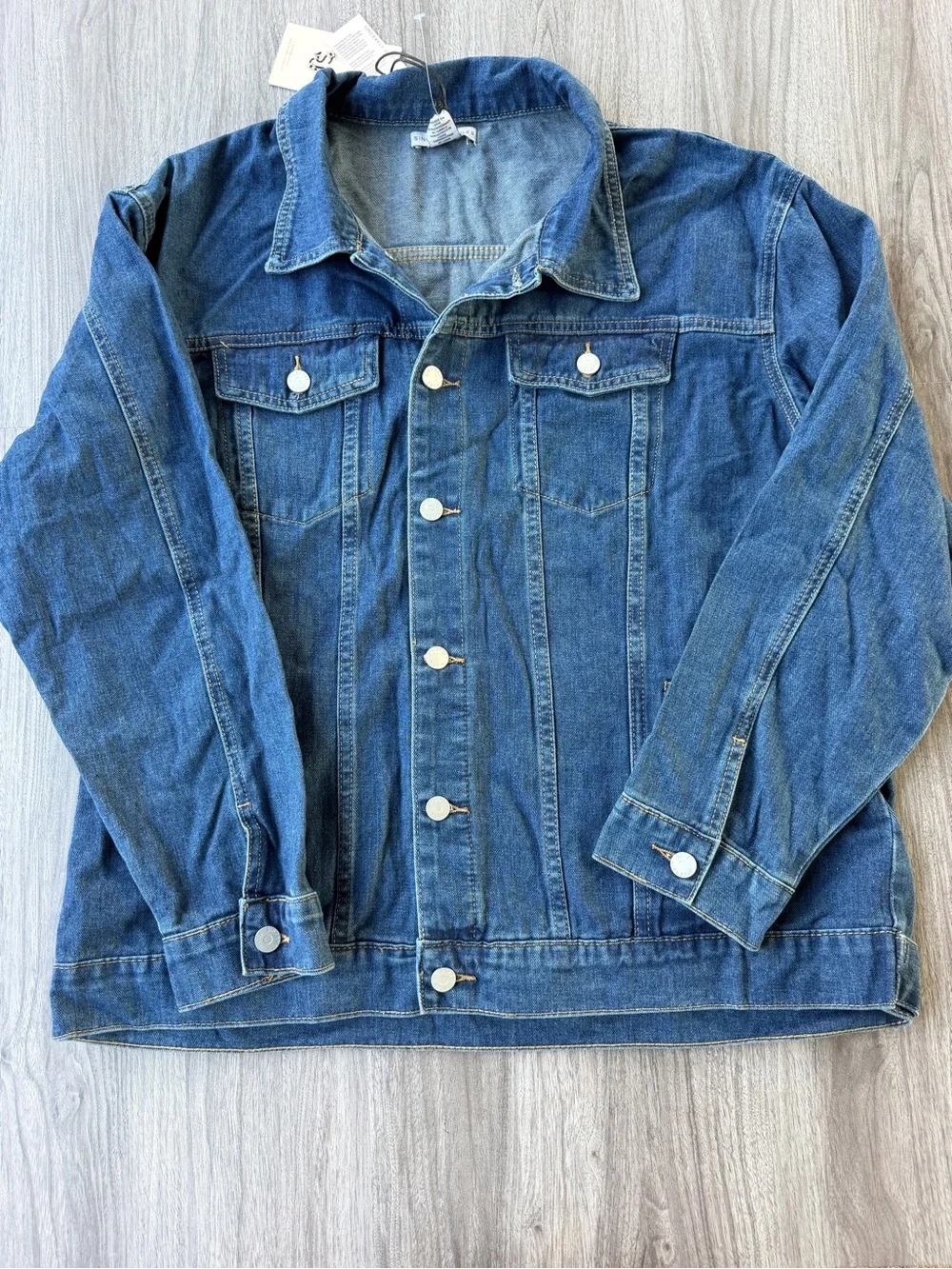 Sincerely Jules Oversized Denim Jacket Sz XL Medium Wash Classic Trucker Jean